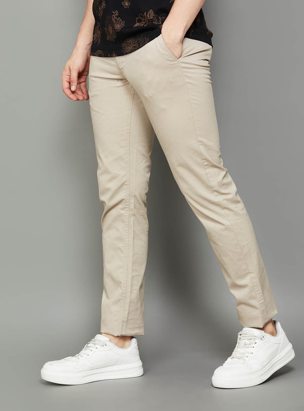 INDIAN TERRAIN Solid Brooklyn Trousers (Slim Straight)