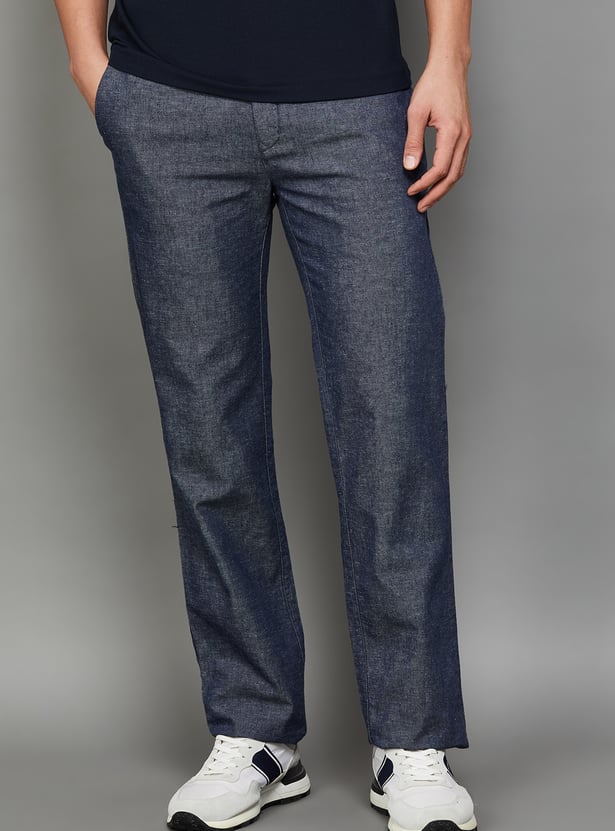 COLORPLUS Solid Regular Fit Trousers