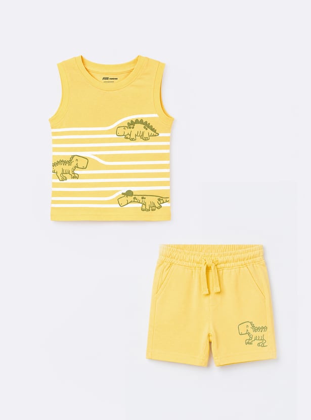 FAME FOREVER Boys Dinosaur Print T-shirt and Shorts