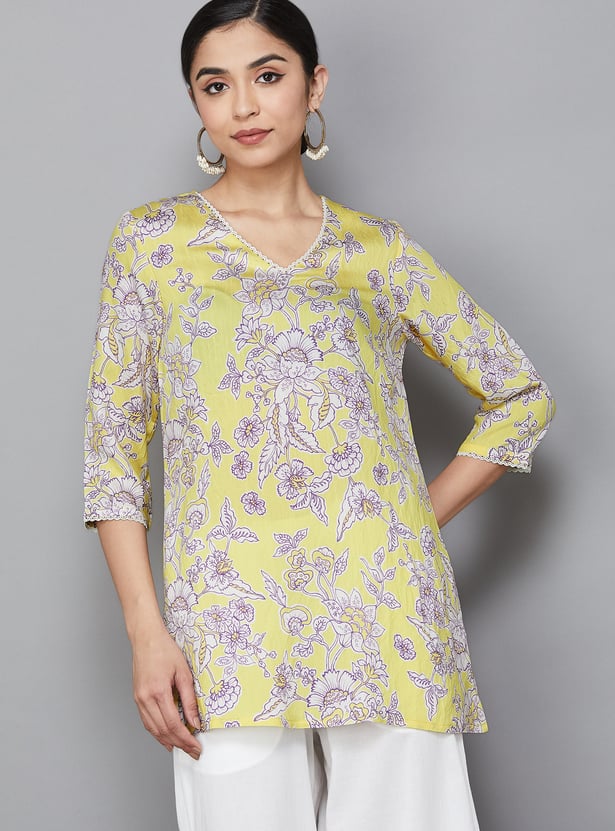 W Floral Print V-Neck Top