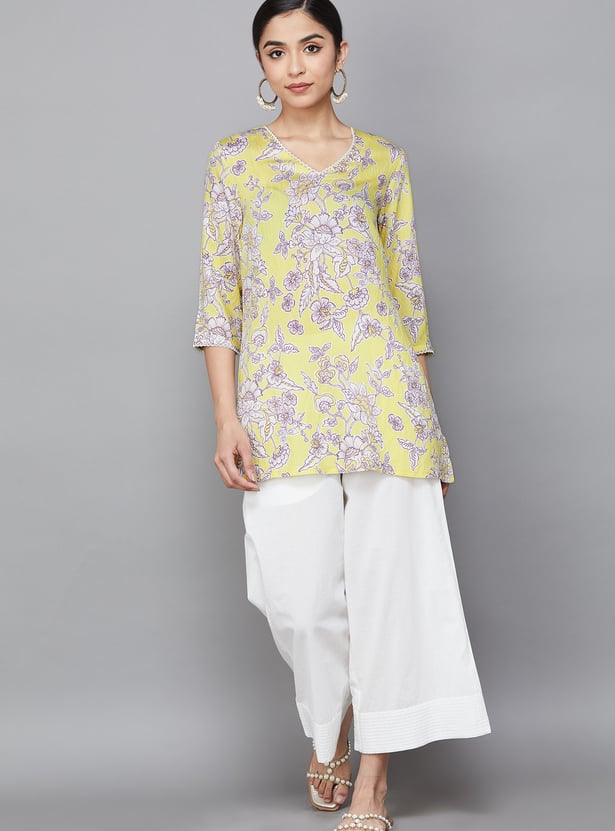 W Floral Print V-Neck Top