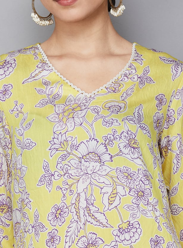 W Floral Print V-Neck Top