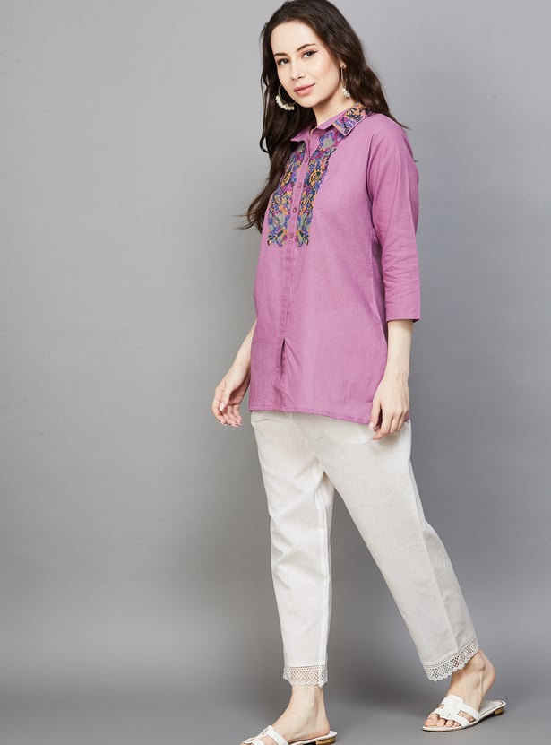 W Embroidered Straight Pants