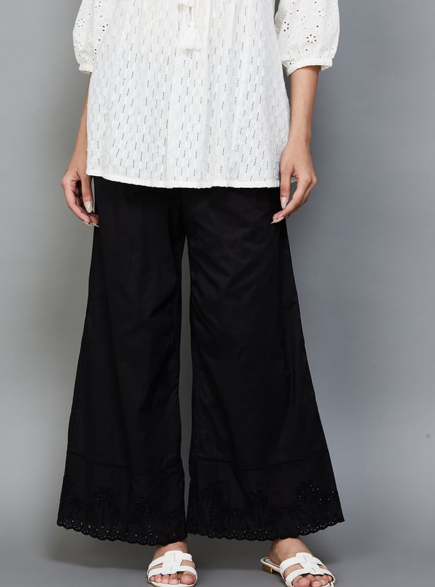 BIBA Schiffli Flared Palazzos