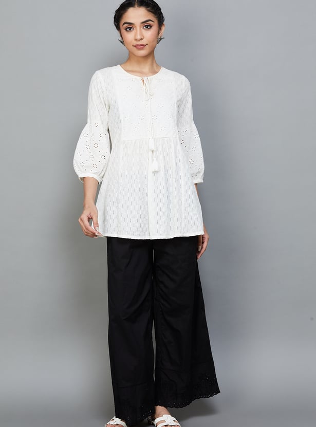 BIBA Schiffli Flared Palazzos