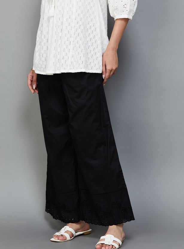 BIBA Schiffli Flared Palazzos