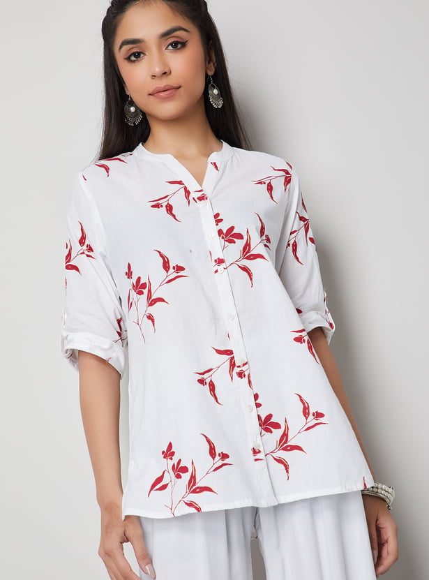 MELANGE Floral Print Band Collar Straight Kurti