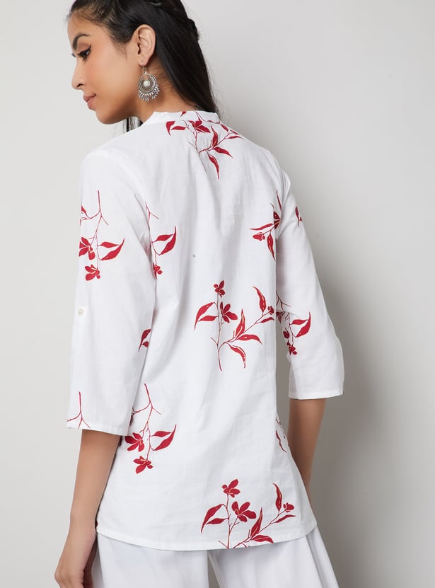 MELANGE Floral Print Band Collar Straight Kurti