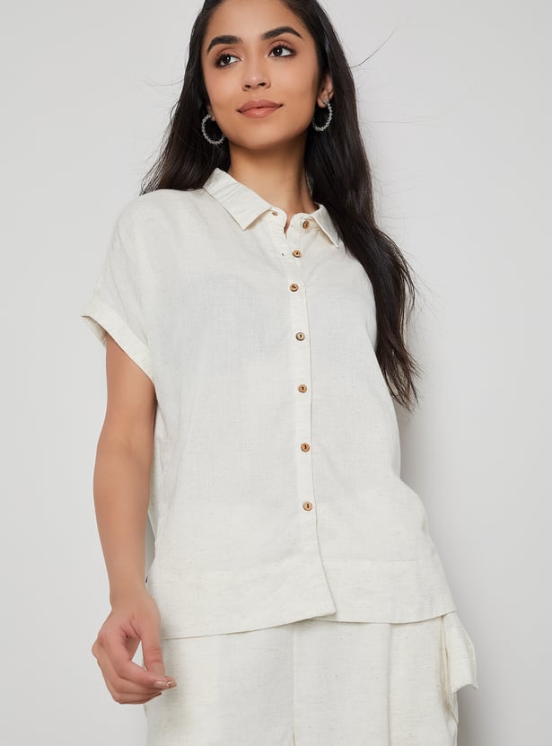 MELANGE Solid Shirt Style Top