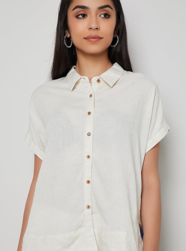 MELANGE Solid Shirt Style Top