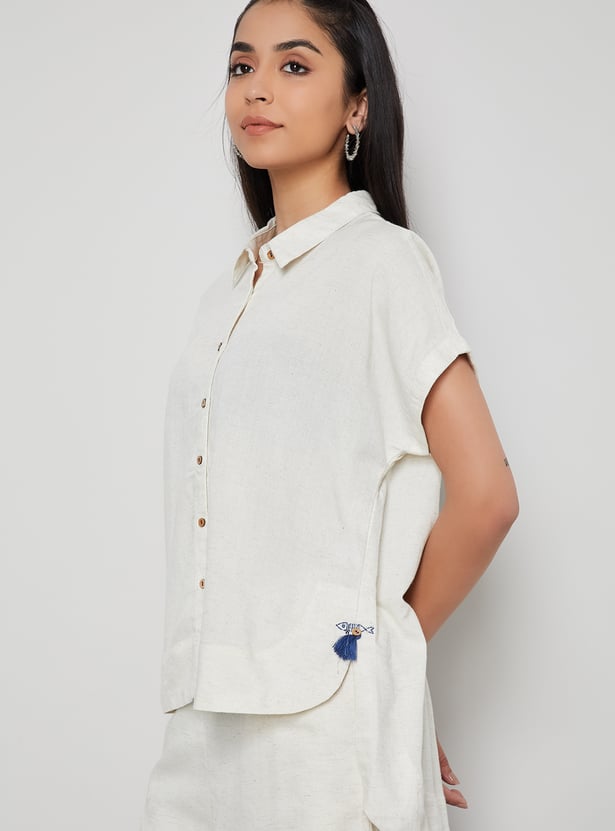 MELANGE Solid Shirt Style Top