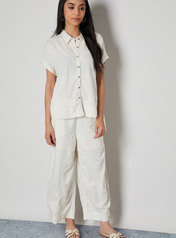 MELANGE Solid Shirt Style Top