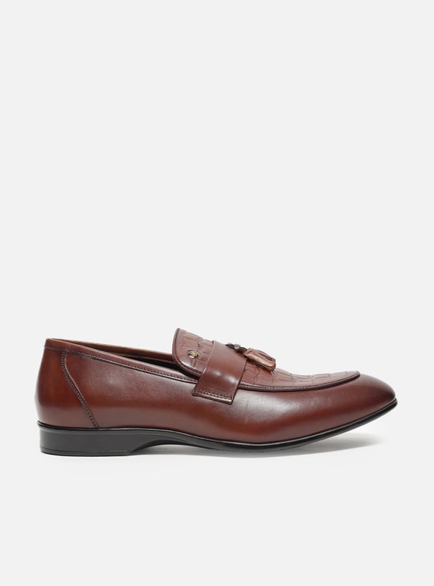 LOUIS PHILIPPE Embossed Tassel Slip-Ons