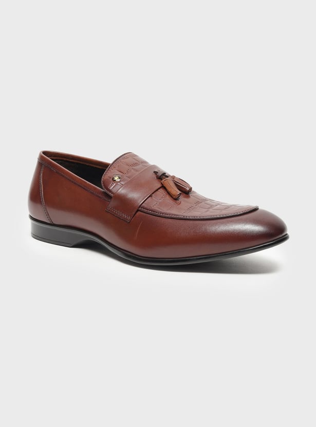LOUIS PHILIPPE Embossed Tassel Slip-Ons