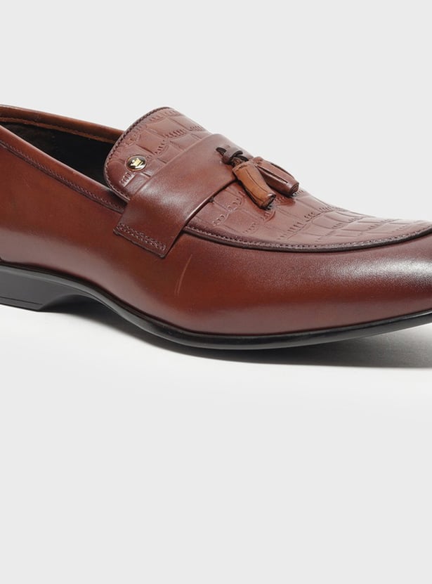 LOUIS PHILIPPE Embossed Tassel Slip-Ons
