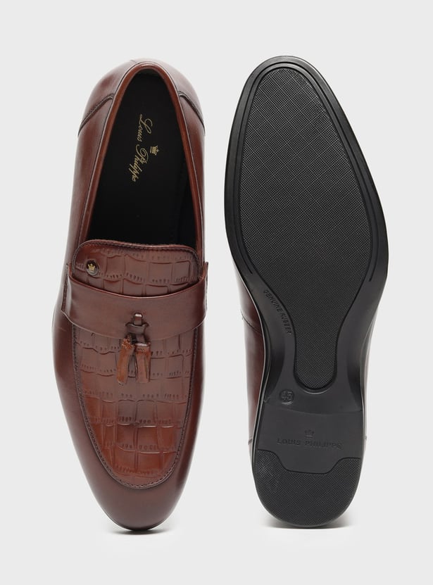 LOUIS PHILIPPE Embossed Tassel Slip-Ons