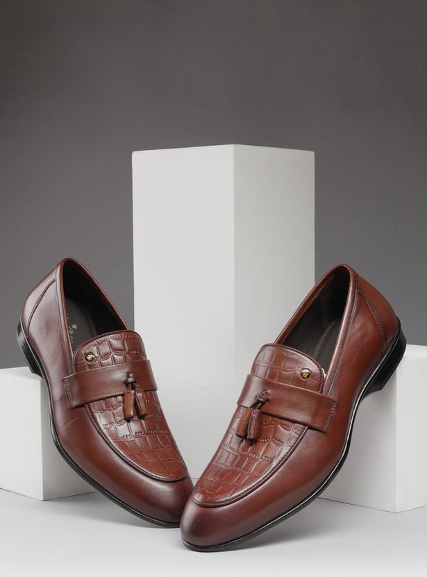 LOUIS PHILIPPE Embossed Tassel Slip-Ons