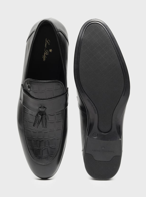 LOUIS PHILIPPE Embossed Tassel Slip-Ons