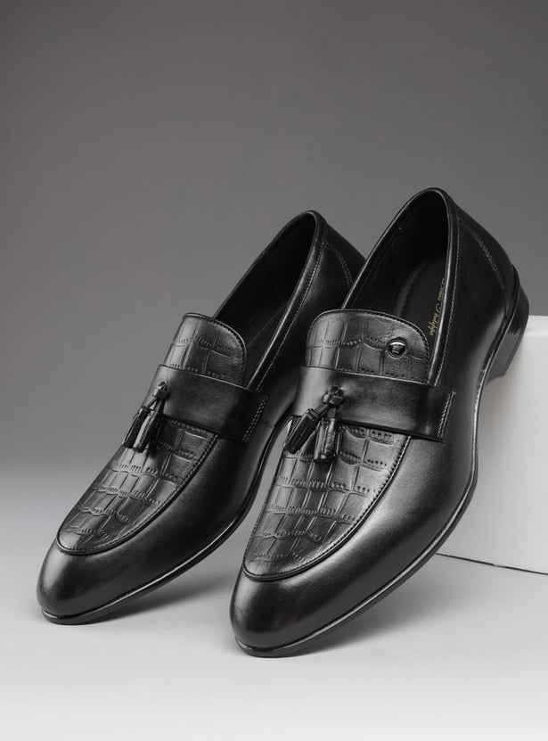 LOUIS PHILIPPE Embossed Tassel Slip-Ons
