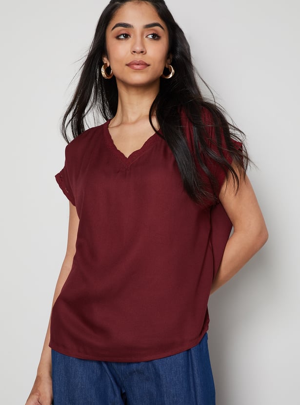COLOUR ME BY MELANGE Solid V-Neck Top