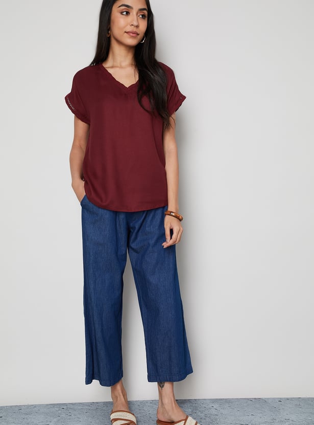 COLOUR ME BY MELANGE Solid V-Neck Top