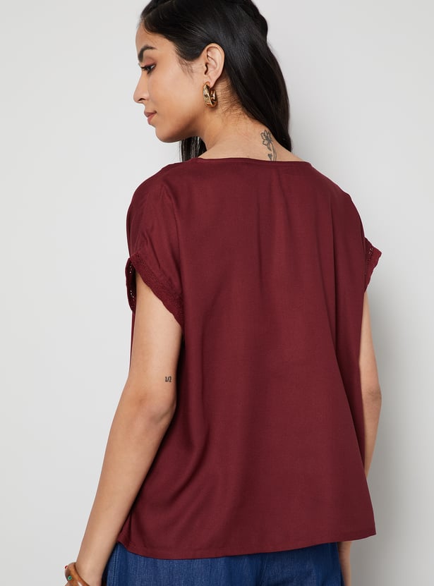 COLOUR ME BY MELANGE Solid V-Neck Top