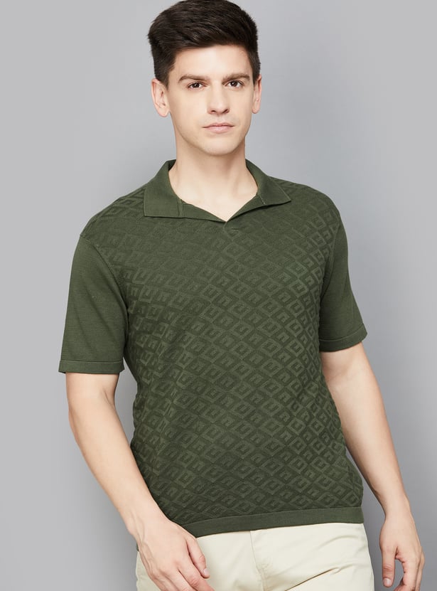 FAHRENHEIT Patterned Johnny Collar T-shirt