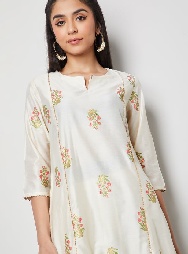 MELANGE Floral Print Notched Neck 3/4th Sleeves Kurta