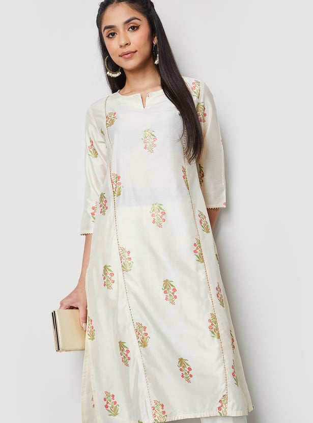 MELANGE Floral Print Notched Neck 3/4th Sleeves Kurta