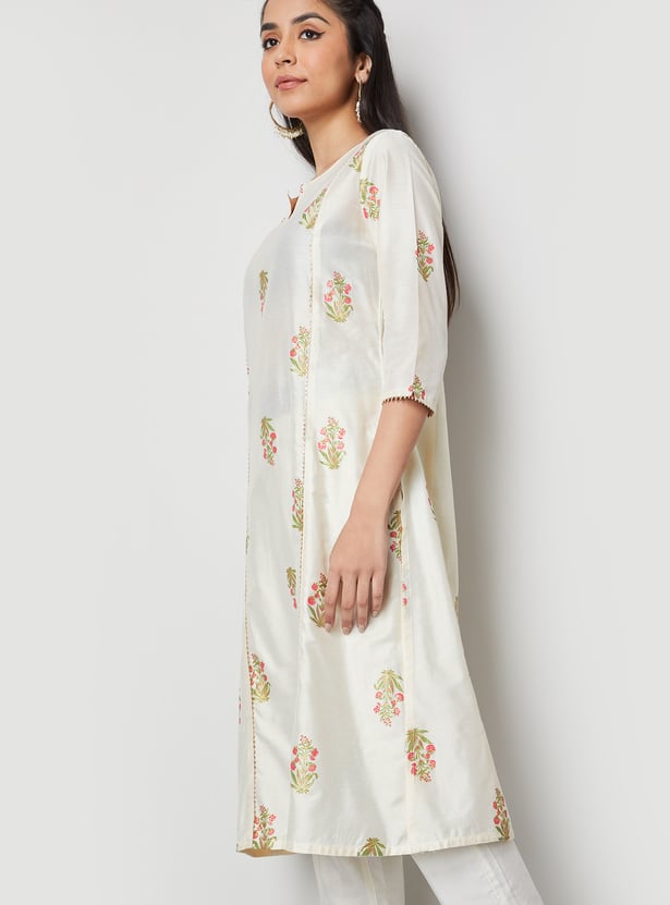 MELANGE Floral Print Notched Neck 3/4th Sleeves Kurta
