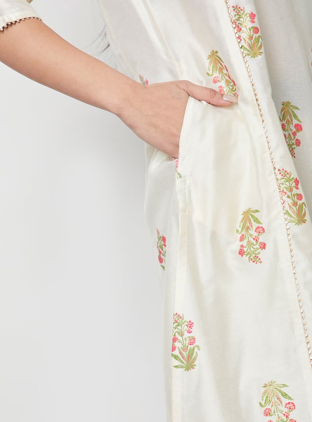 MELANGE Floral Print Notched Neck 3/4th Sleeves Kurta