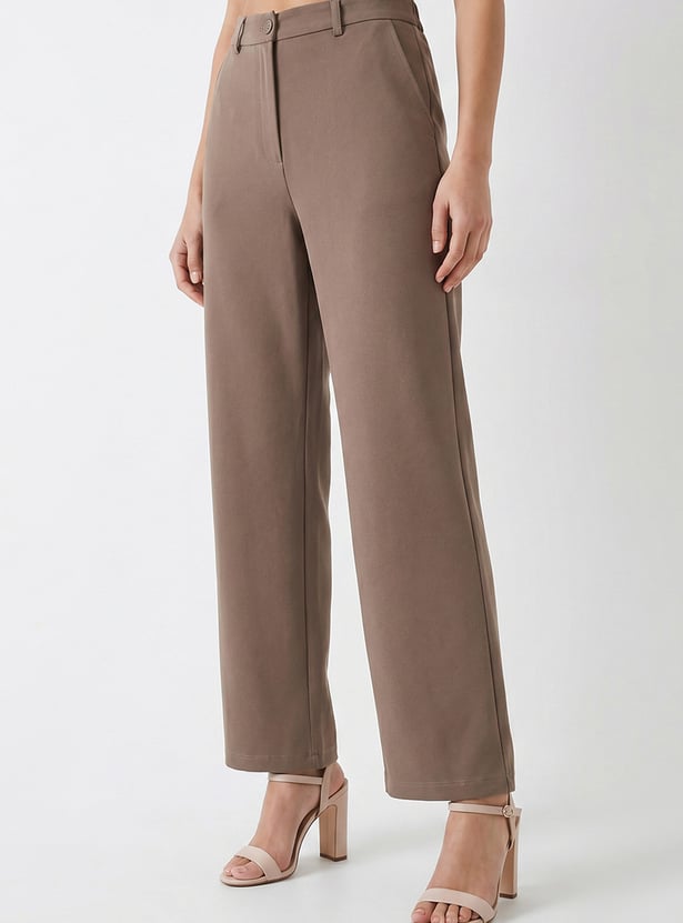 KRAUS Solid High Rise Straight Trousers