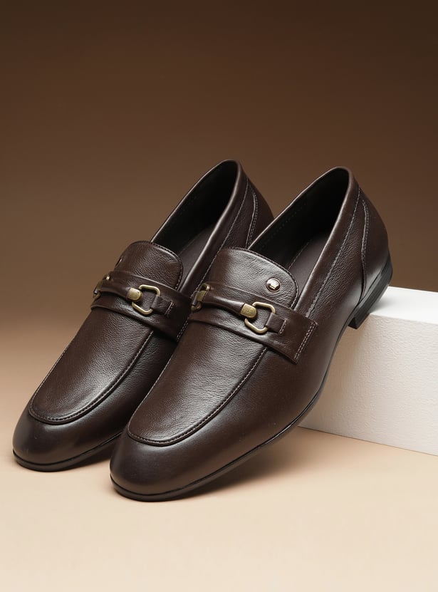 LOUIS PHILIPPE Solid Slip-Ons with Buckles