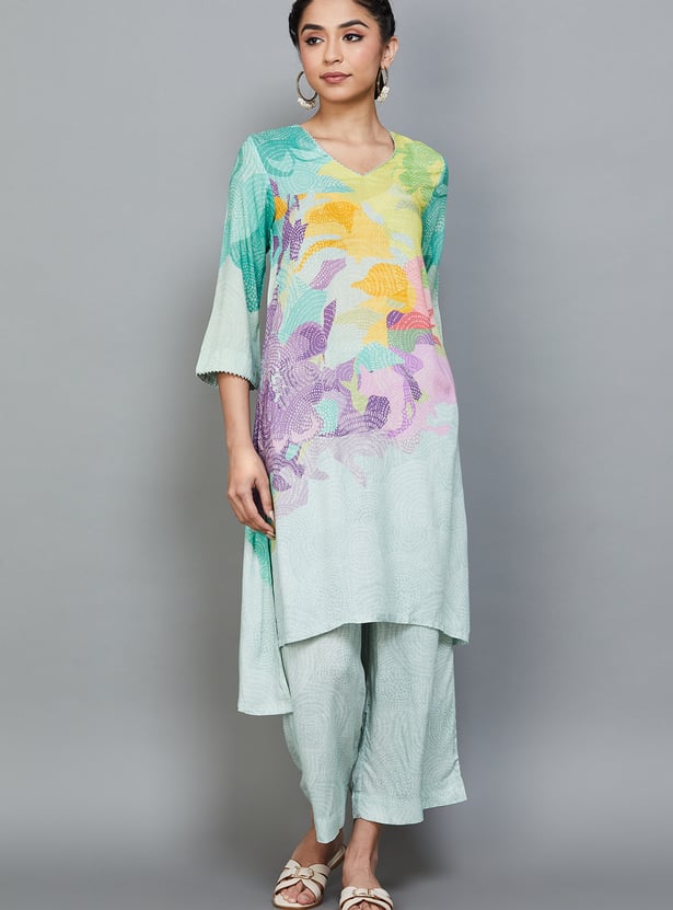 BIBA Floral Print High-Low Kurta Set