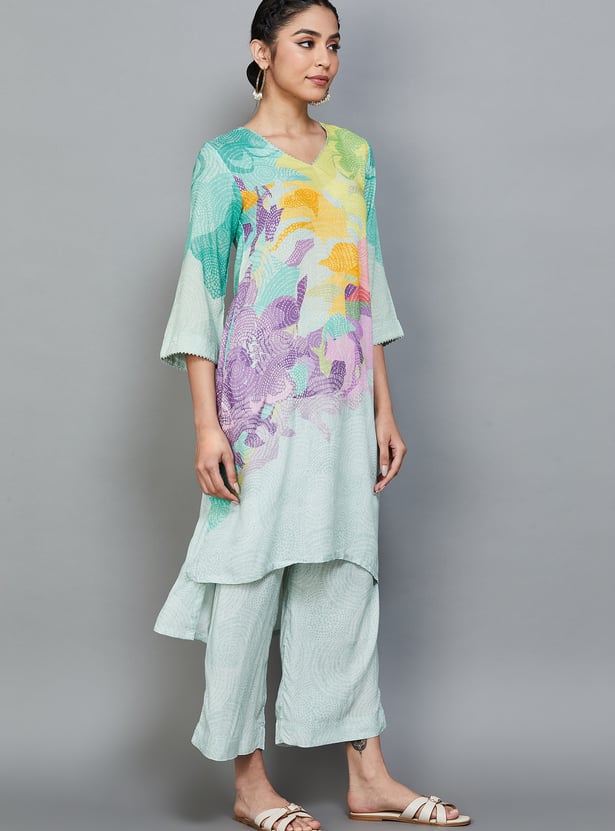 BIBA Floral Print High-Low Kurta Set