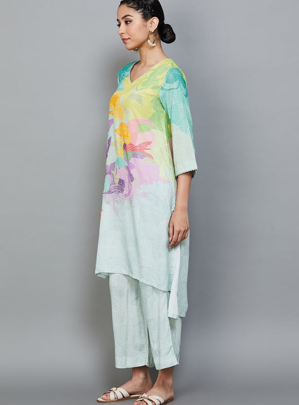 BIBA Floral Print High-Low Kurta Set