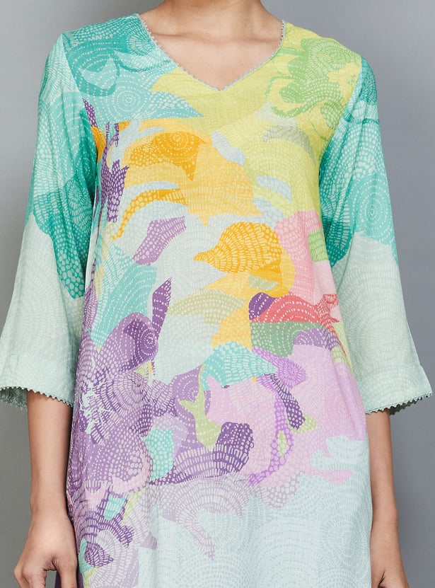 BIBA Floral Print High-Low Kurta Set