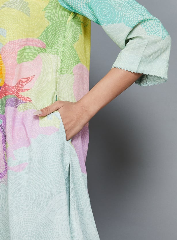 BIBA Floral Print High-Low Kurta Set