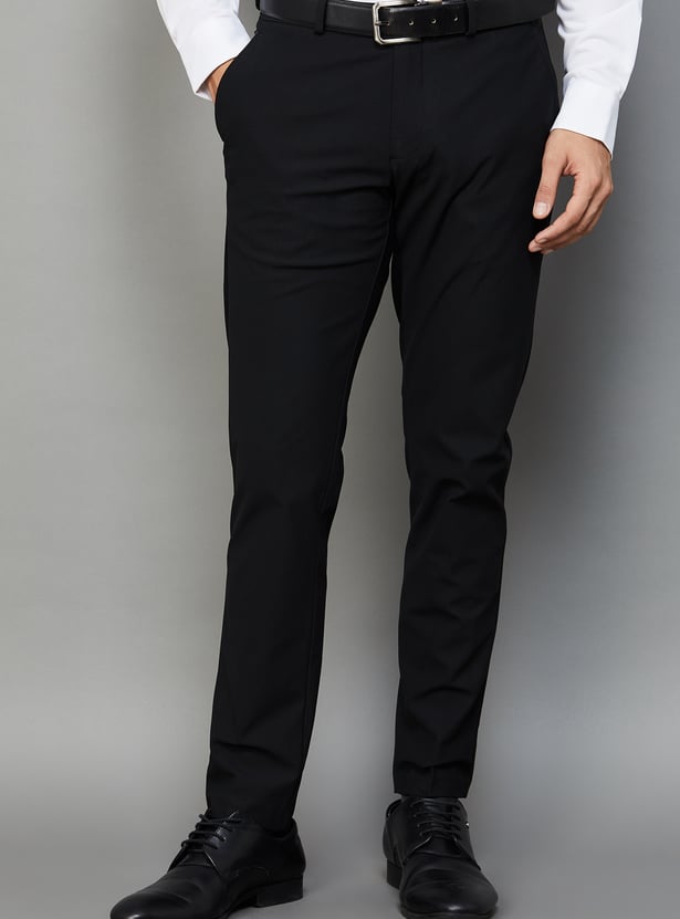 LOUIS PHILIPPE Solid Tapered Formal Trousers