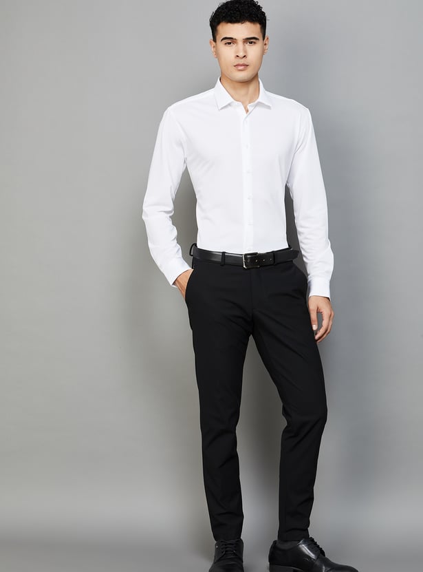 LOUIS PHILIPPE Solid Tapered Formal Trousers
