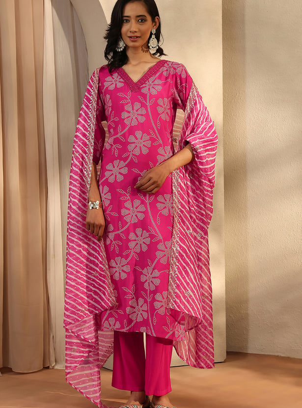 LIBAS Floral Print Straight Kurta Set