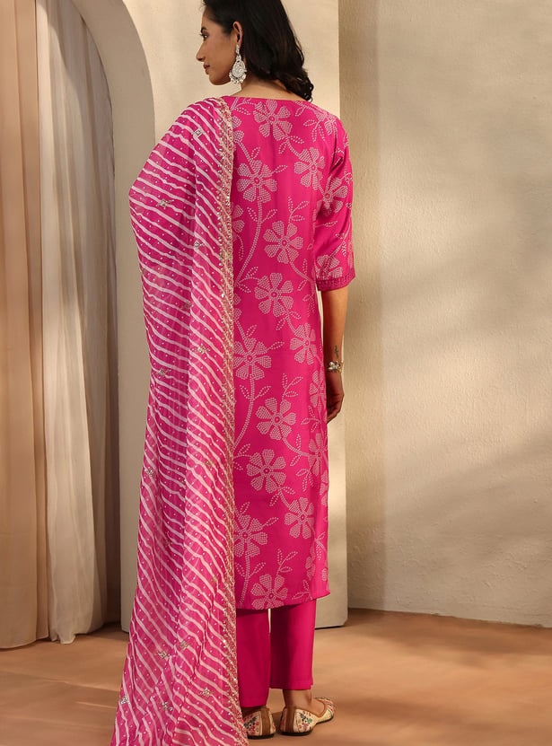 LIBAS Floral Print Straight Kurta Set