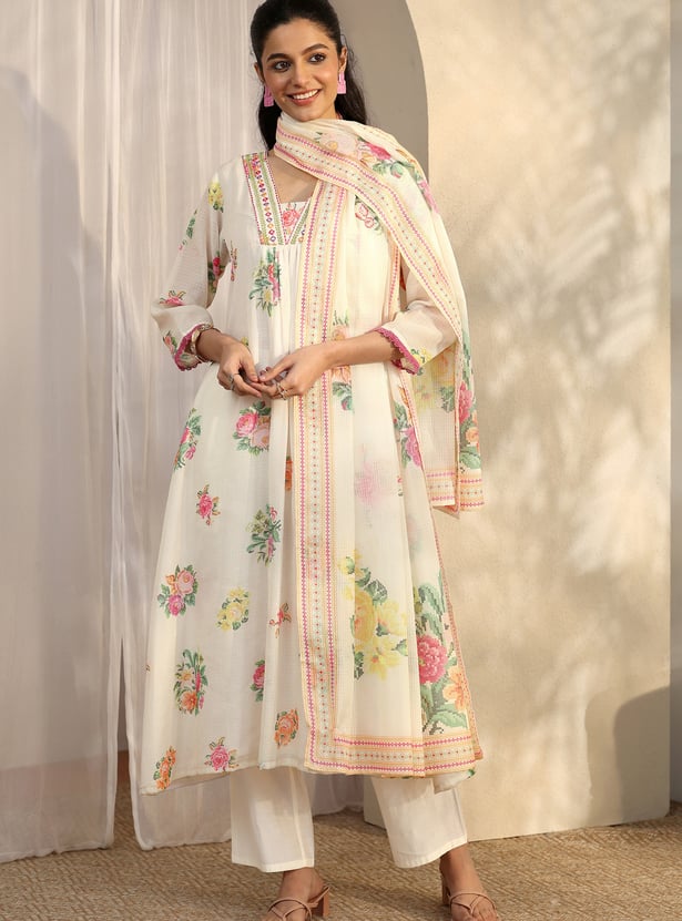 LIBAS Floral Print Anarkali Kurta Set