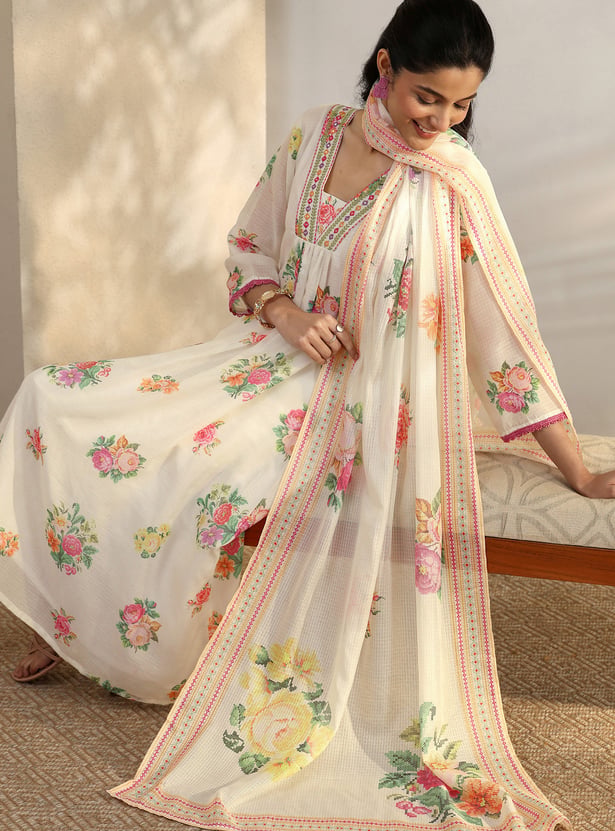 LIBAS Floral Print Anarkali Kurta Set