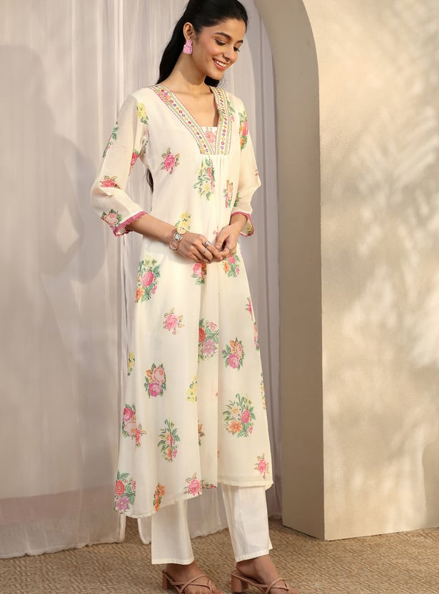 LIBAS Floral Print Anarkali Kurta Set