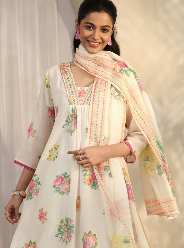 LIBAS Floral Print Anarkali Kurta Set