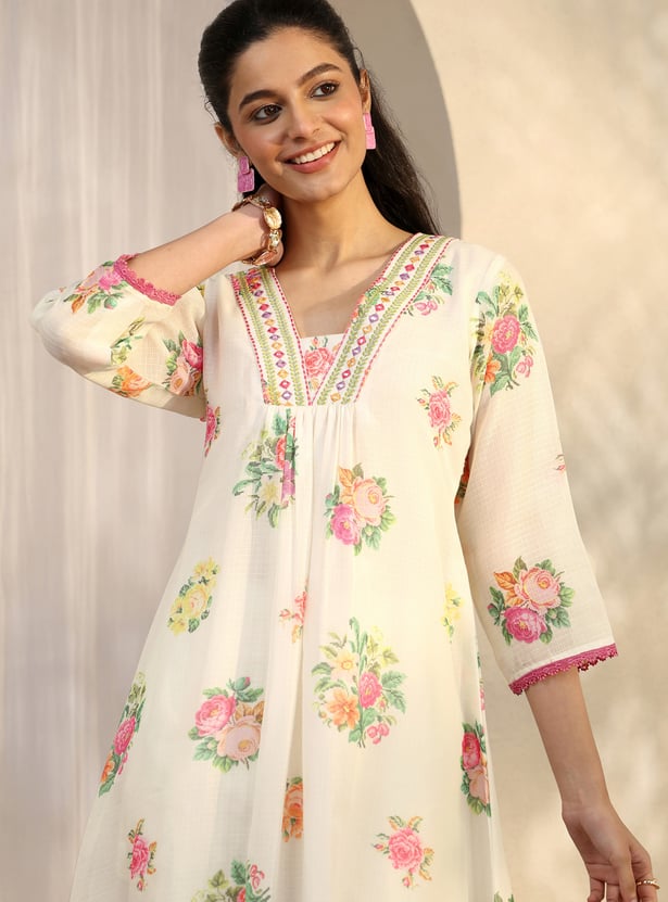 LIBAS Floral Print Anarkali Kurta Set