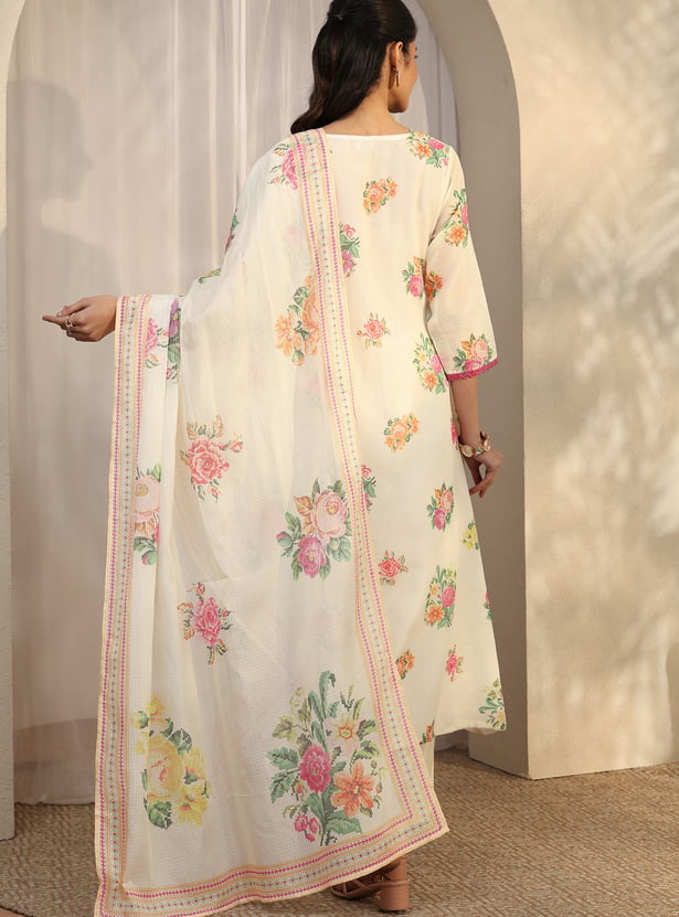 LIBAS Floral Print Anarkali Kurta Set