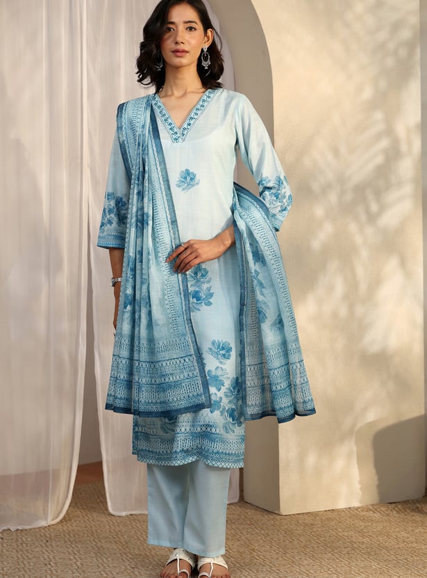LIBAS Floral Print Straight Kurta Set