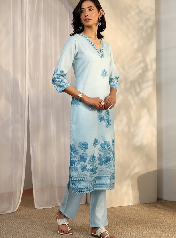 LIBAS Floral Print Straight Kurta Set